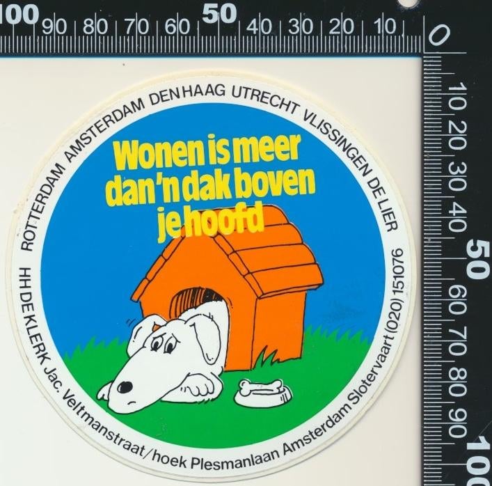 Sticker: De Klerk Wonen - Amsterdam, Verzamelen, Ophalen of Verzenden, Zo goed als nieuw, Bedrijf of Vereniging