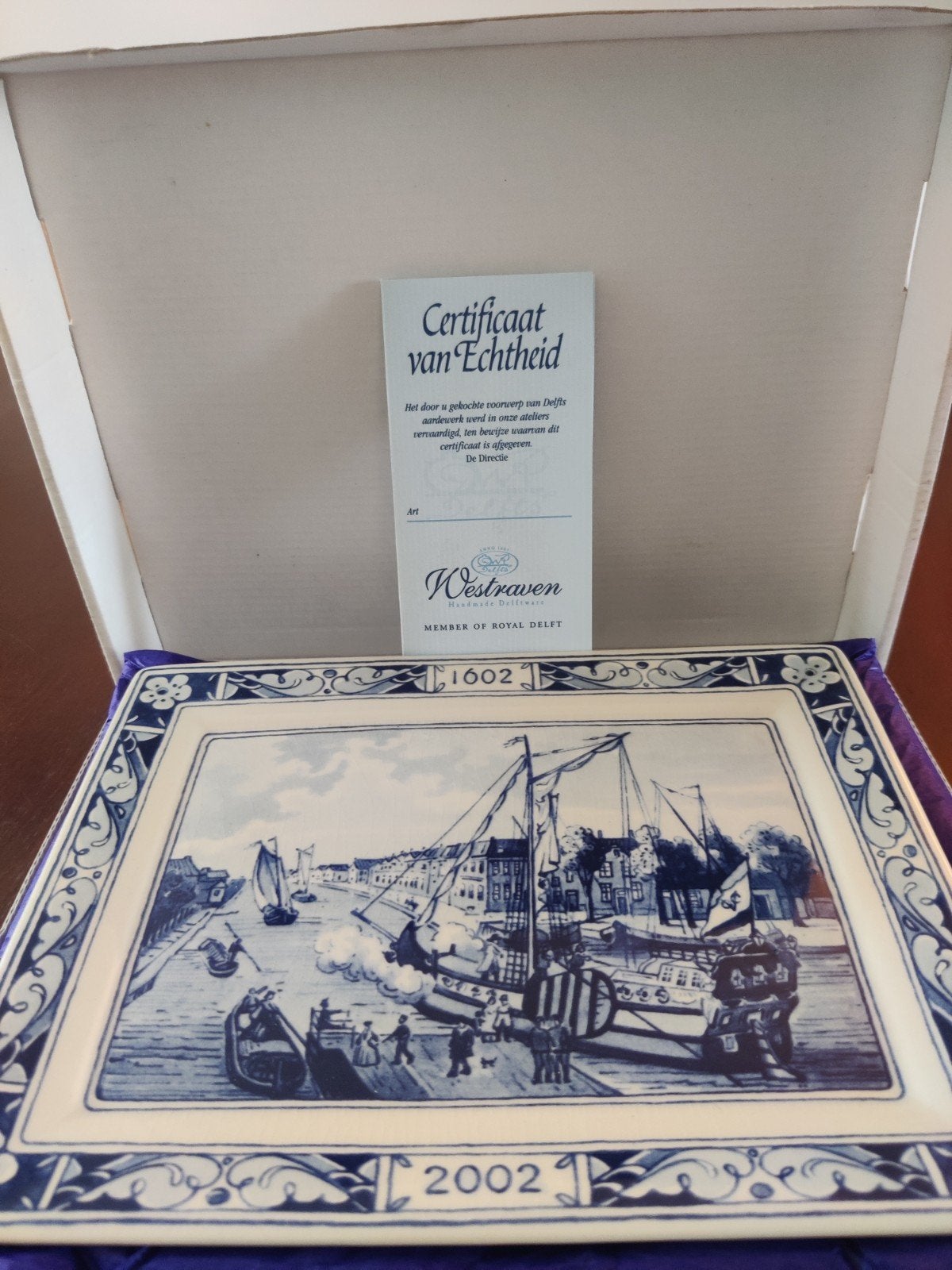 Delfts Blauw Tegel '1602-2002' Westraven met Certificaat, Ophalen