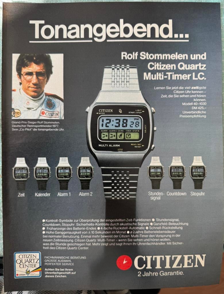 Advertentie ‘78Citizen Quartz Multi-Timer LC Rolf Stommelen, Verzenden, 1960 tot 1980, Knipsel(s)