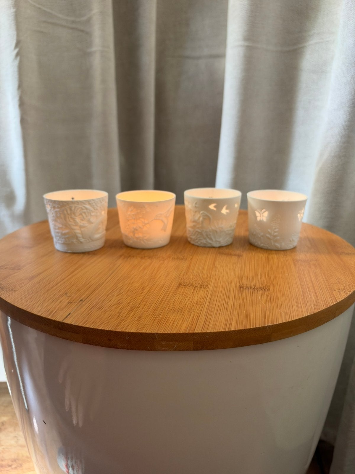 4x kleine kandelaartjes van porselein met div print, Ophalen, Nieuw, Porselein, Overige typen
