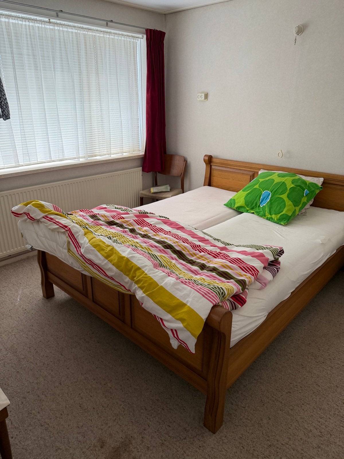 Houten tweepersoonsbed met auping onderstel en matrassen, Huis en Inrichting, Slaapkamer | Bedden, Ophalen, Gebruikt, Bruin, Tweepersoons