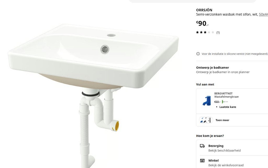 wastafel orrsjon nieuw!, Huis en Inrichting, Badkamer | Badkamermeubels, Ophalen, Nieuw, 50 tot 100 cm, Minder dan 100 cm