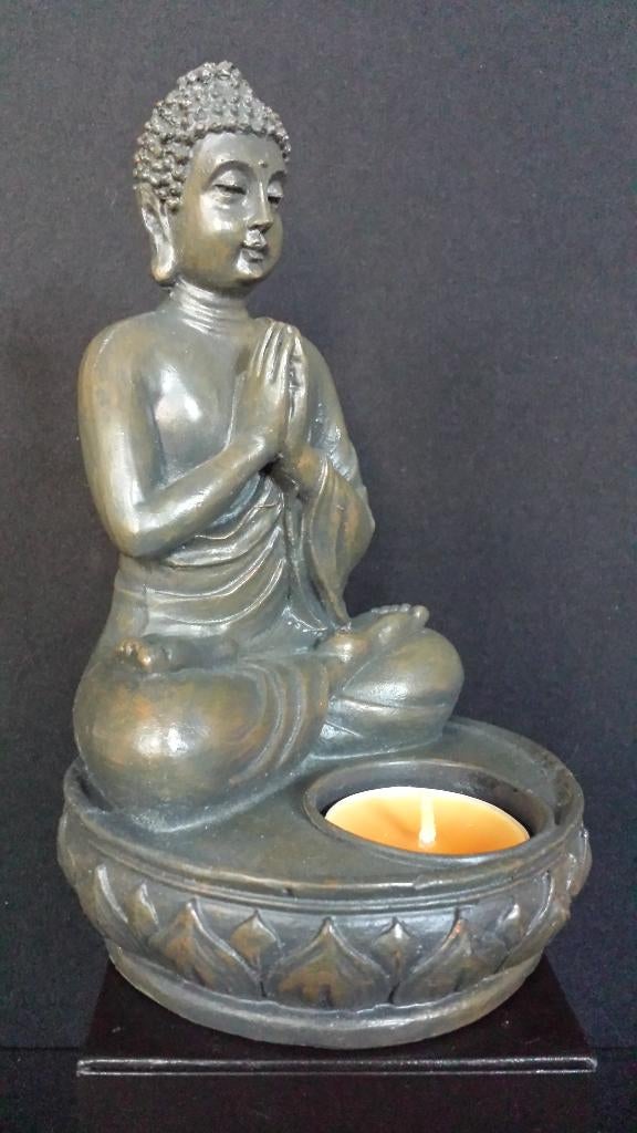 Waxinelicht-Houder <> BUDDHA Beeld <> Namaskara Mudra, Kunststof, Bruin, Ophalen of Verzenden, Zo goed als nieuw