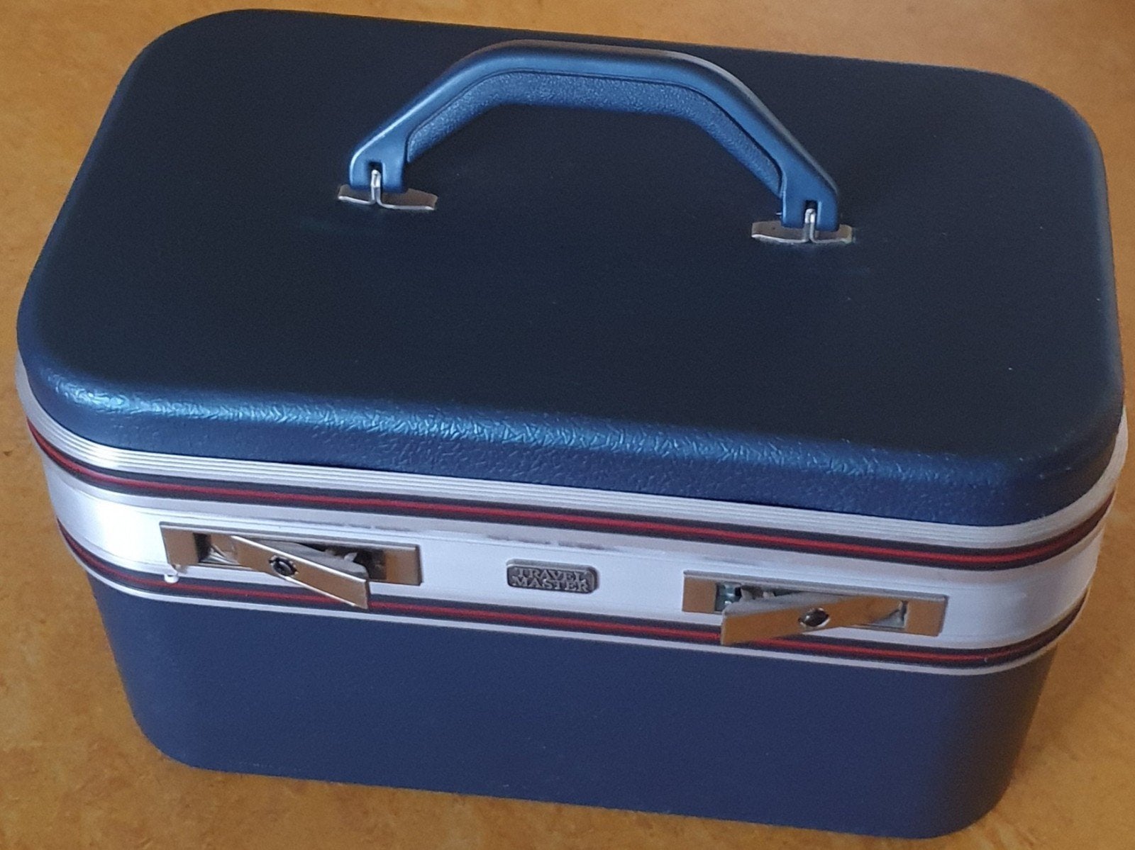 Vintage Blauwe Beautycase/Toilettas met Spiegels, Ophalen, Gebruikt, Blauw, Met slot