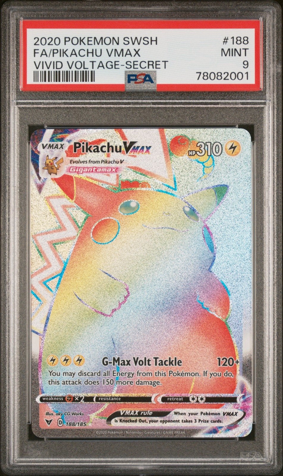 Pokemon Pikachu Vmax Rainbow Vivid Voltage #188 PSA 9, Hobby en Vrije tijd, Verzamelkaartspellen | Pokémon, Ophalen of Verzenden