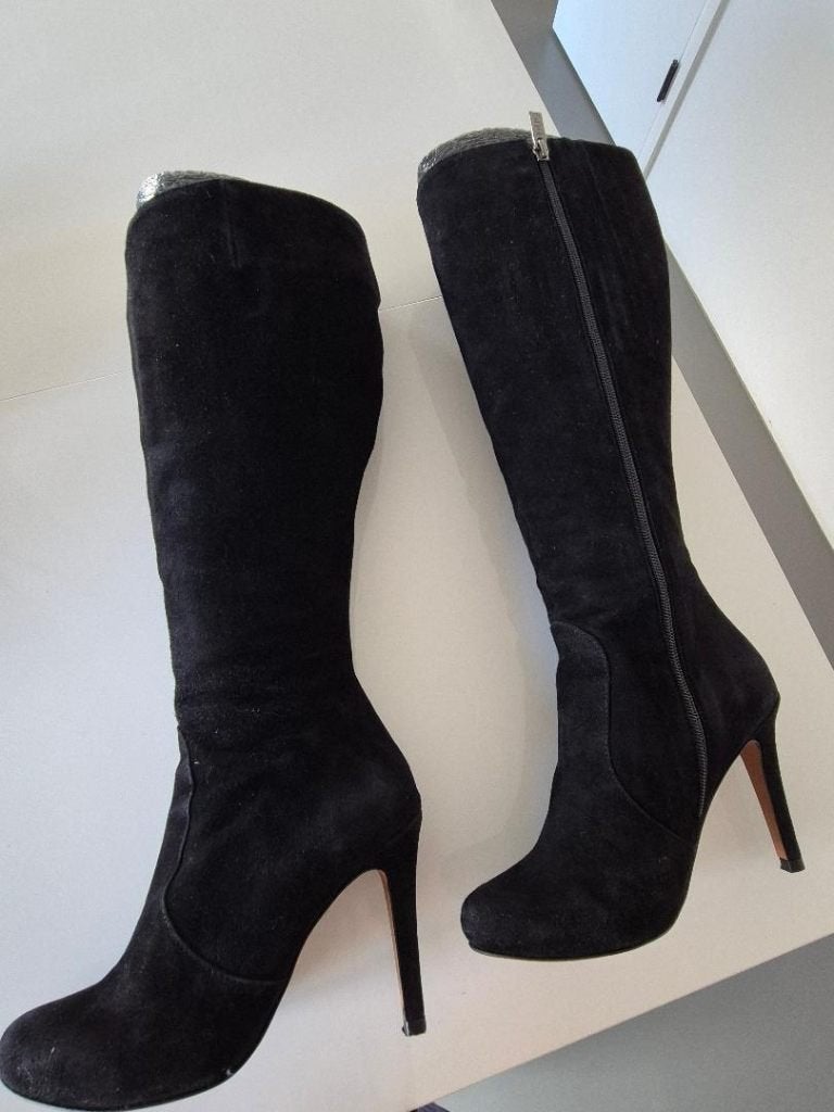 Duo Boots zwarte suede laarzen dames - maat 37, Hoge laarzen, Zwart, Ophalen of Verzenden, Gedragen