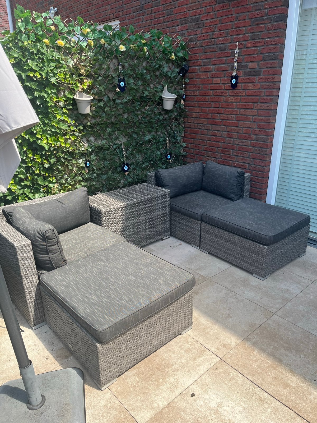 Wicker loungeset met kussens - Zo goed als nieuw, Tuin en Terras, Ophalen, 4 zitplaatsen, Zo goed als nieuw, Loungeset