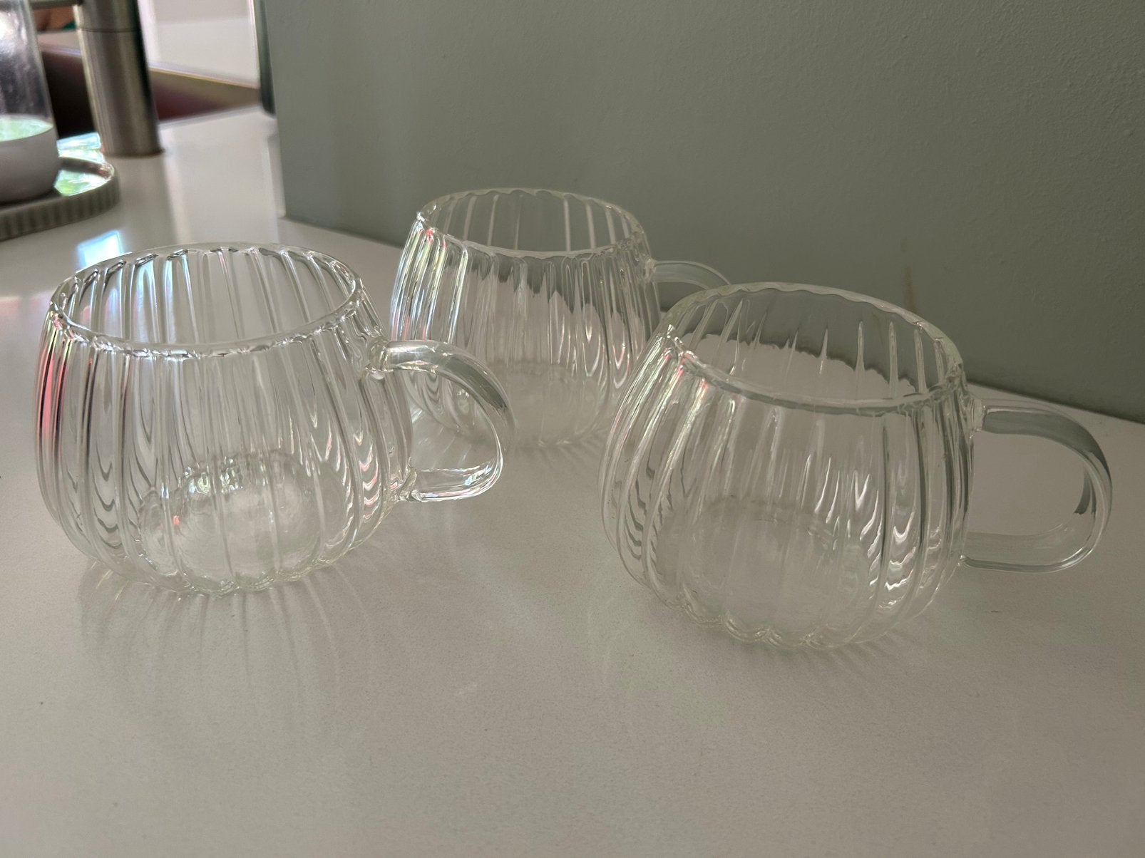 Glazen ribbel mokken, Ophalen, Gebruikt, Glas, Overige stijlen