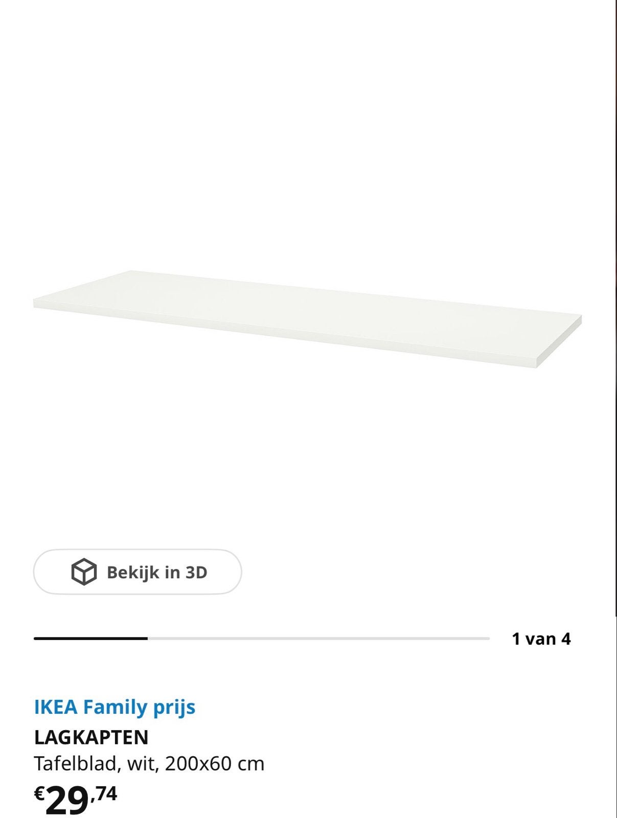 IKEA LAGKAPTEN Tafelblad wit 200x60 cm, Ophalen, Spaanplaat of MDF, Zo goed als nieuw, IKEA