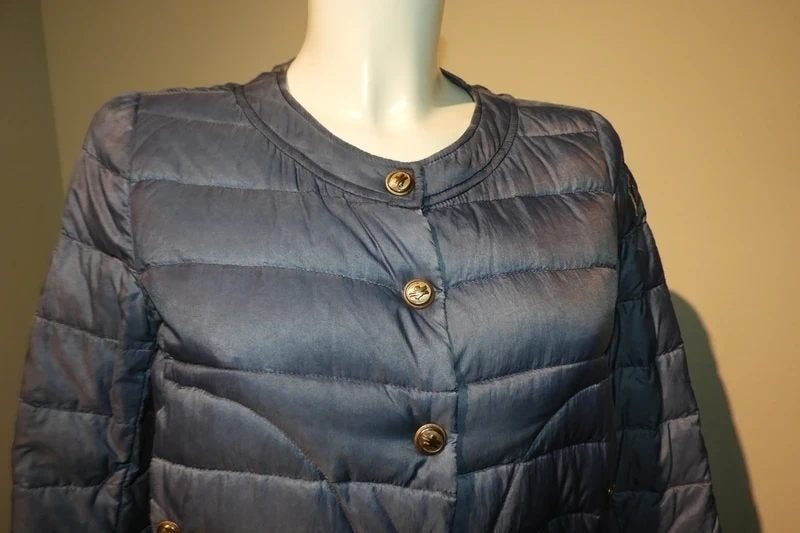 Moncler grenoble dons jas blauw gouden merk drukkers S, Moncler, Zo goed als nieuw, Maat 36 (S), Verzenden