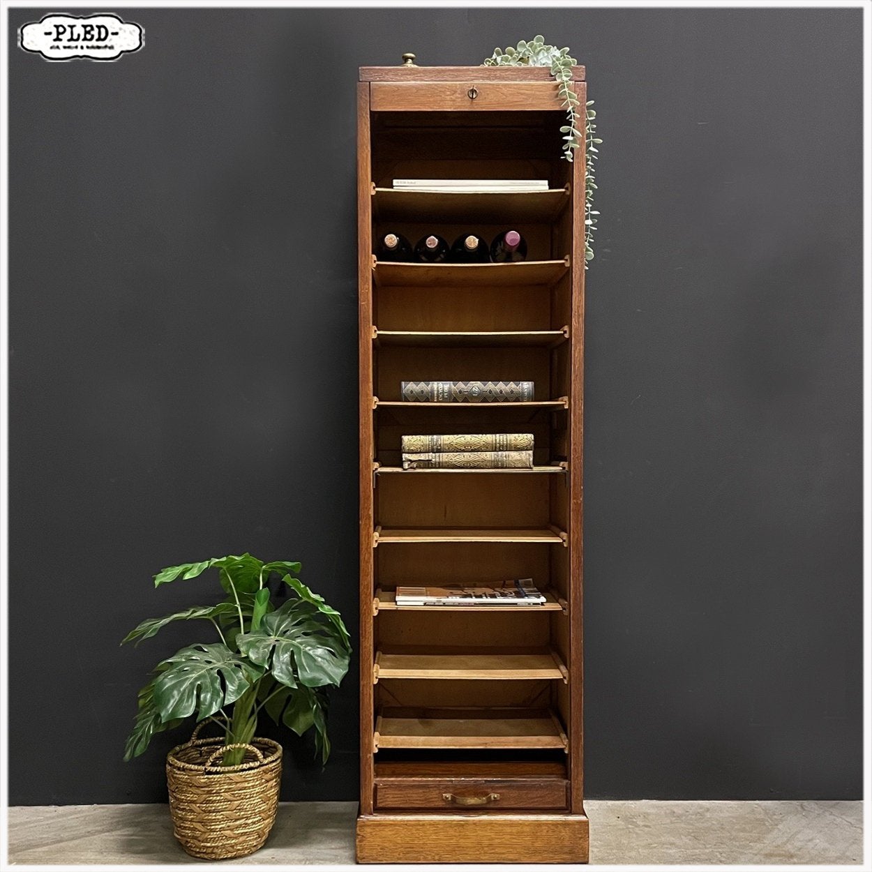 Oud roldeurkastje Kastje boekenkastje Kast Archiefkast, Ophalen, Minder dan 50 cm, Gebruikt, Vintage Officestijl