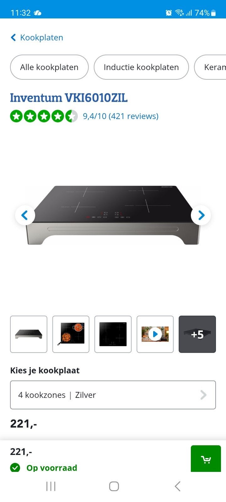 Inventum VKI6010ZIL Inductie Kookplaat - 4 Kookzones, Witgoed en Apparatuur, Kookplaten, Ophalen, Gebruikt, 4 kookzones, Inductie