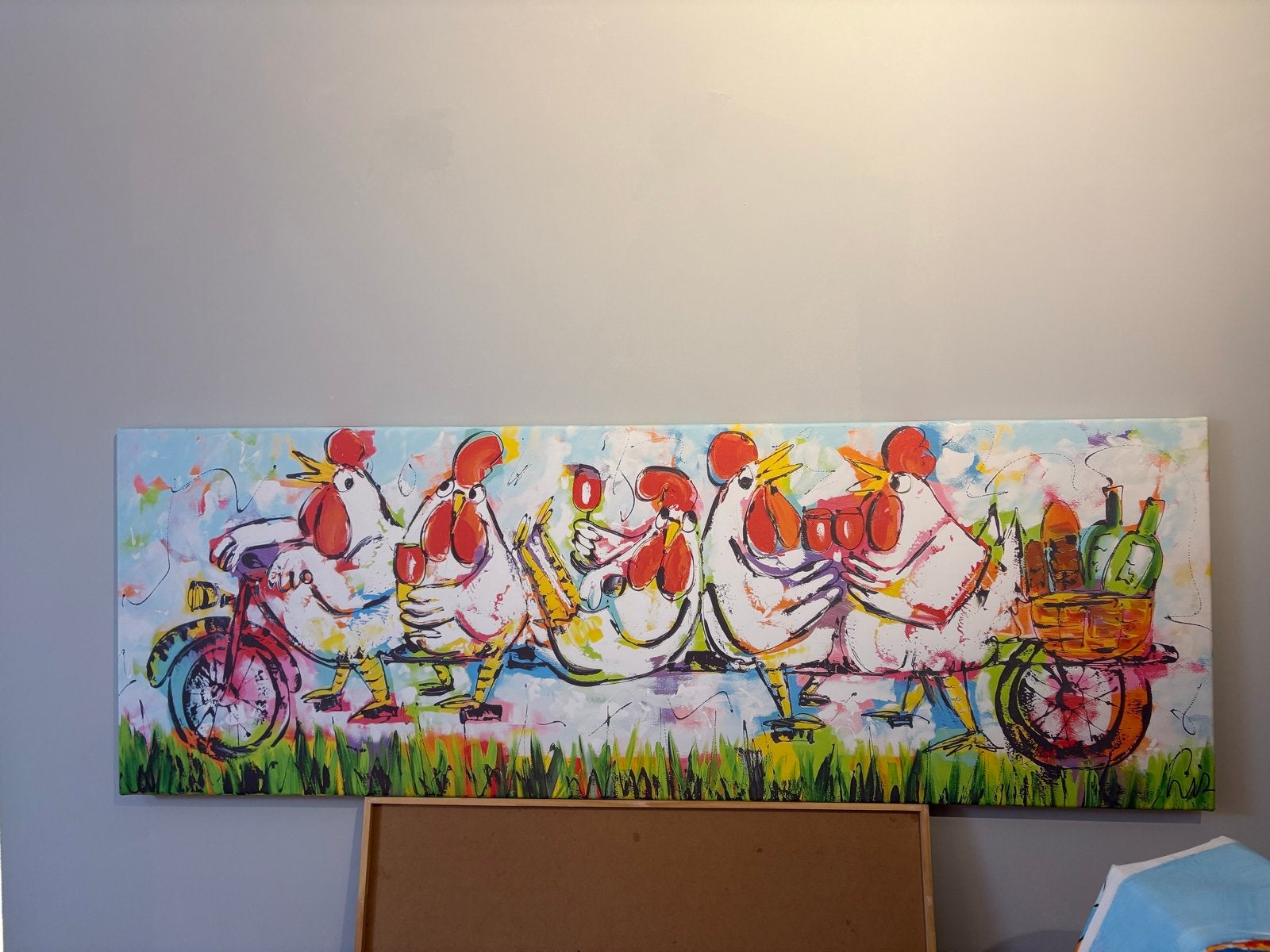 Geprint canvas schilderij kippen van Liz - 145 x 50 cm, Ophalen, Dieren, Print, Op houten frame