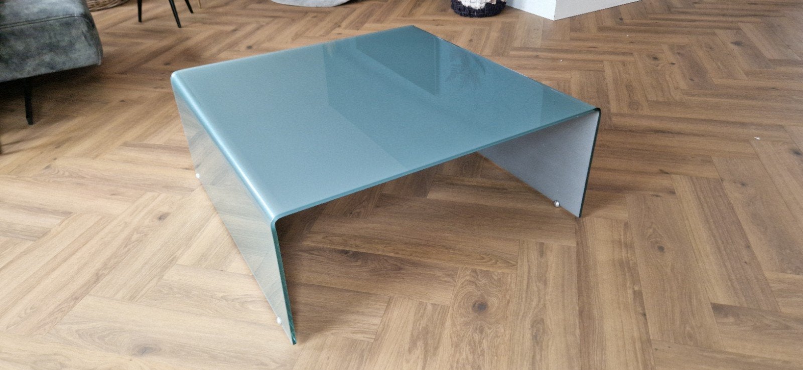 Glazen Salontafel 90x90x37 cm, Huis en Inrichting, Tafels | Salontafels, Ophalen, Gebruikt, 50 tot 100 cm, Vierkant