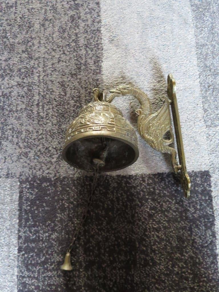 mooie zware antieke koperen bel met een draak als hanger, Ophalen of Verzenden, Koper