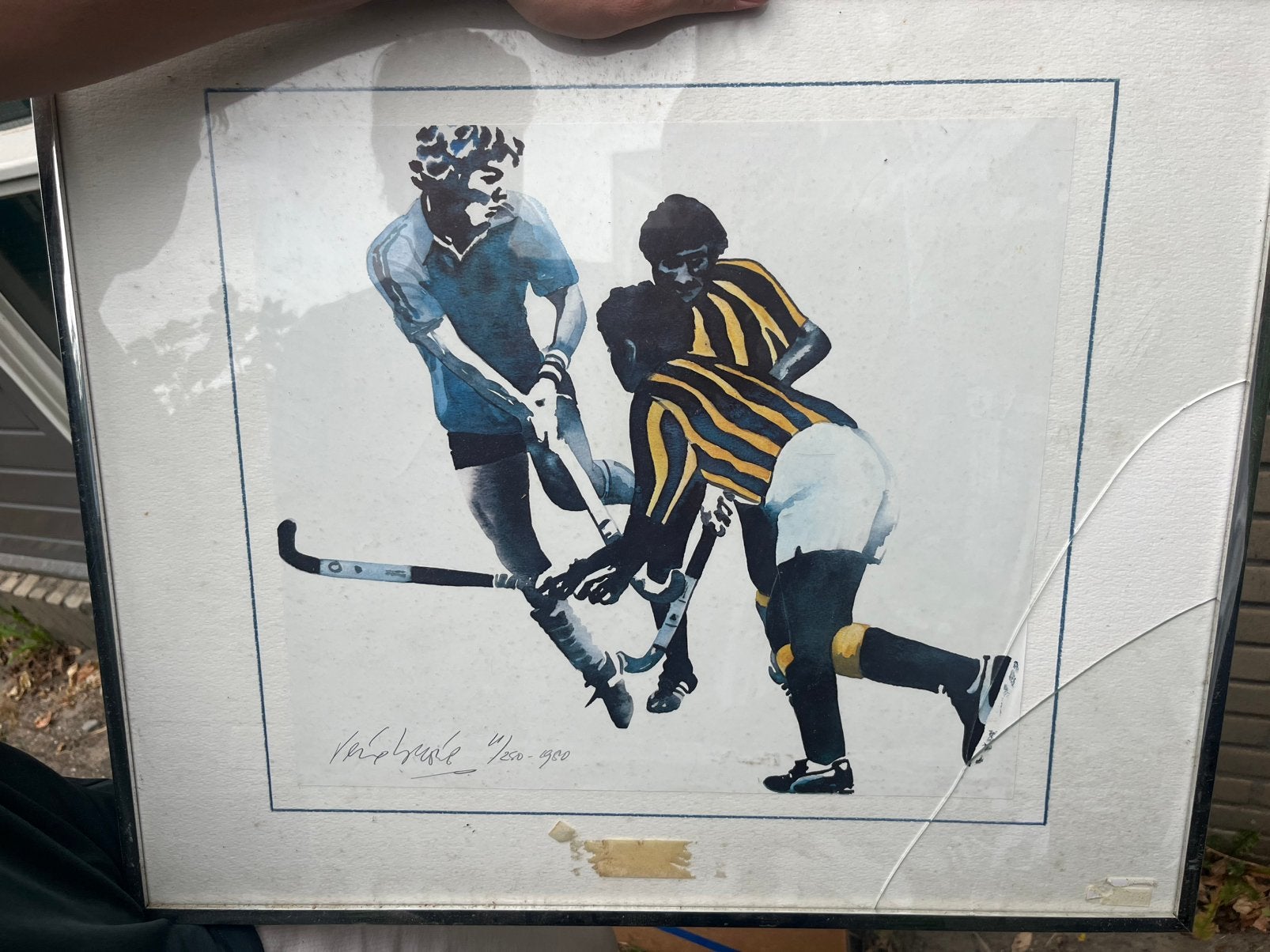 René Broné 1980 field hockey schilderij, Ophalen of Verzenden