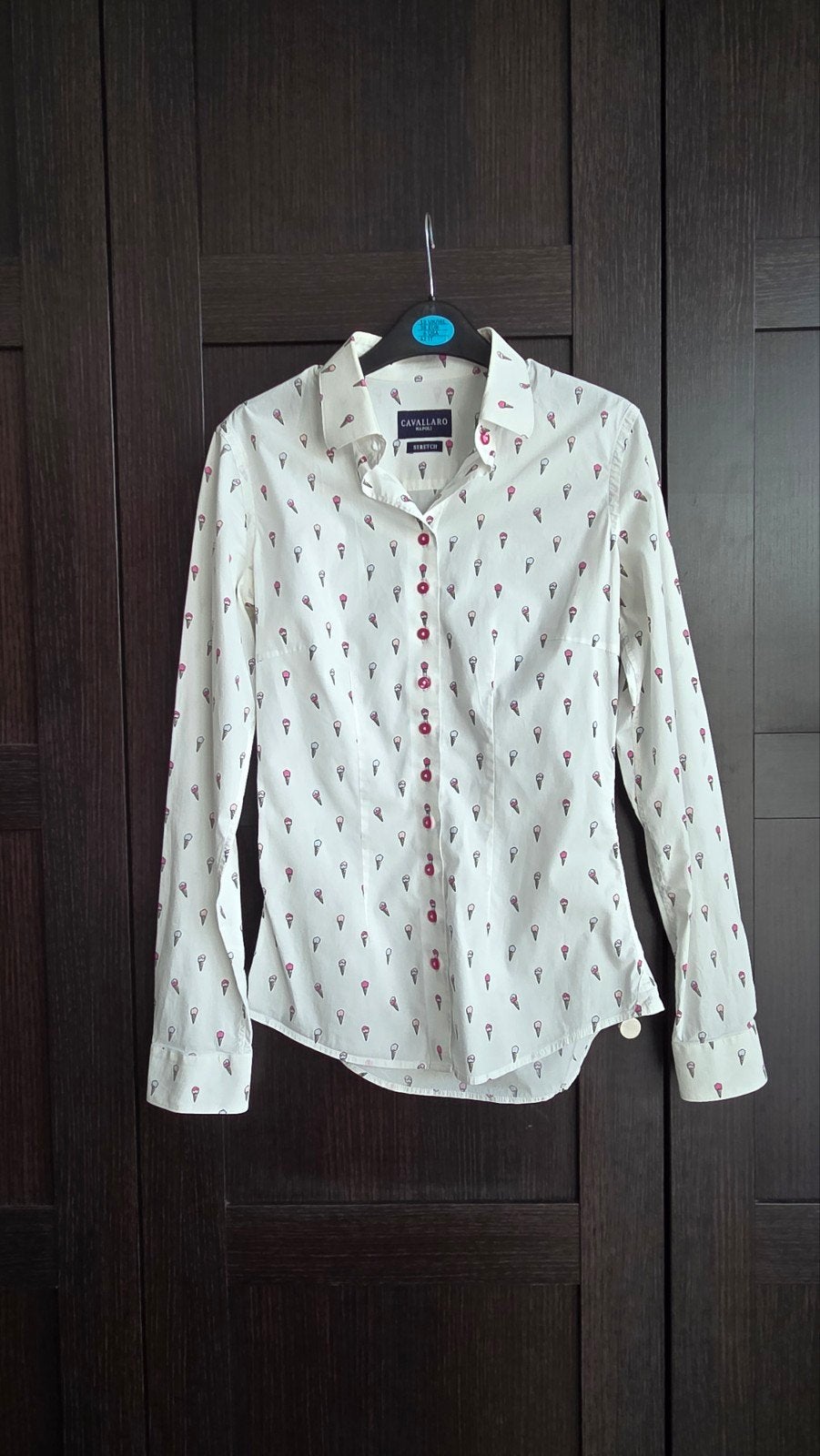 Cavallaro Napoli stretch blouse 34 XS wit roze ijsjes nieuw, Wit, Cavallaro Napoli, Ophalen of Verzenden, Zo goed als nieuw