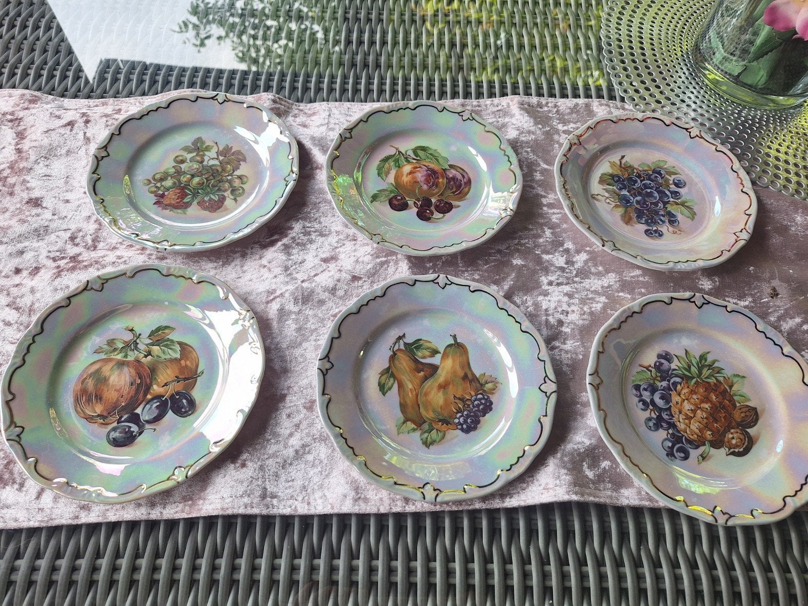 6 Weimar Porseleinen Borden - Fruitmotief & Goud, Antiek en Kunst, Ophalen of Verzenden