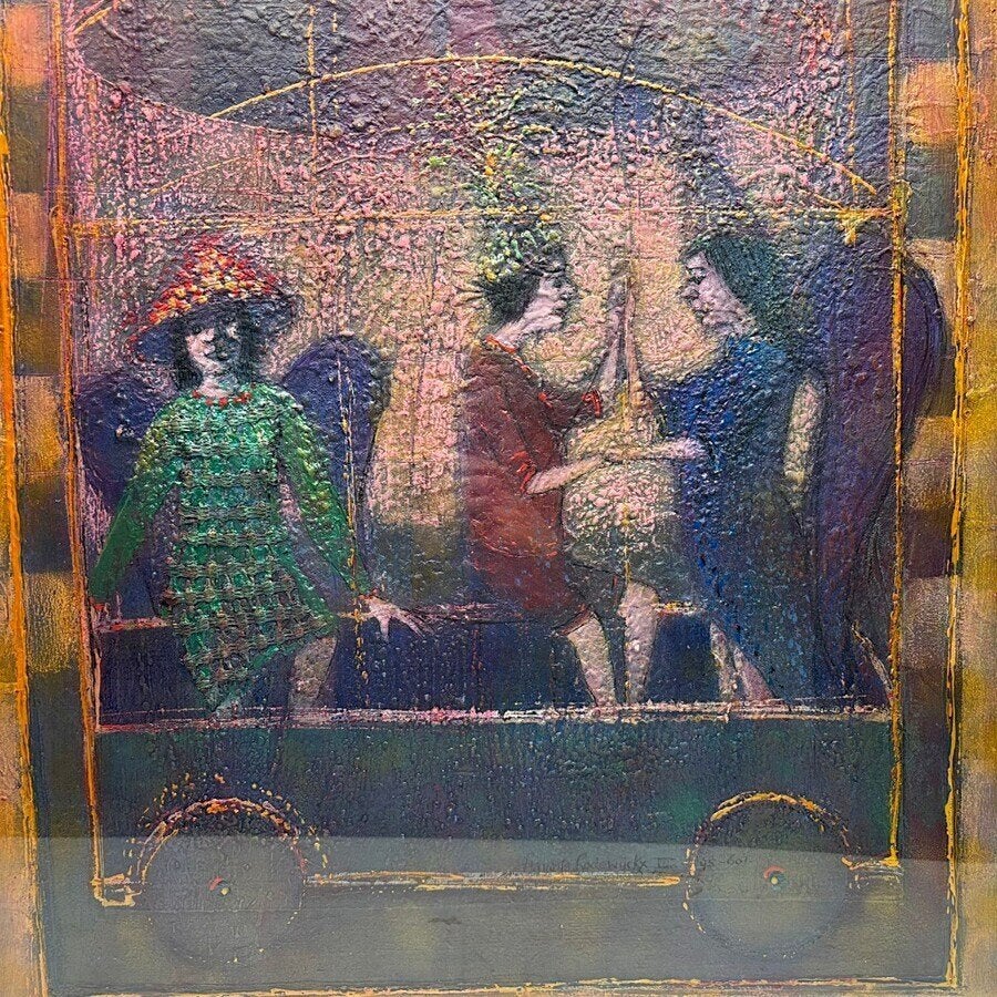 Francois Lodewijckx (1939-2013) - drie figuren in een wagen, Ophalen of Verzenden