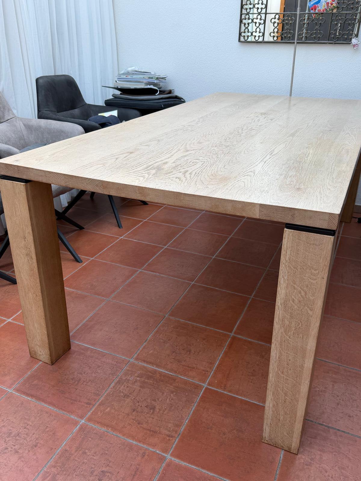 White wash eiken eettafel Linteloo, Ophalen, Gebruikt, Eikenhout, 200 cm of meer