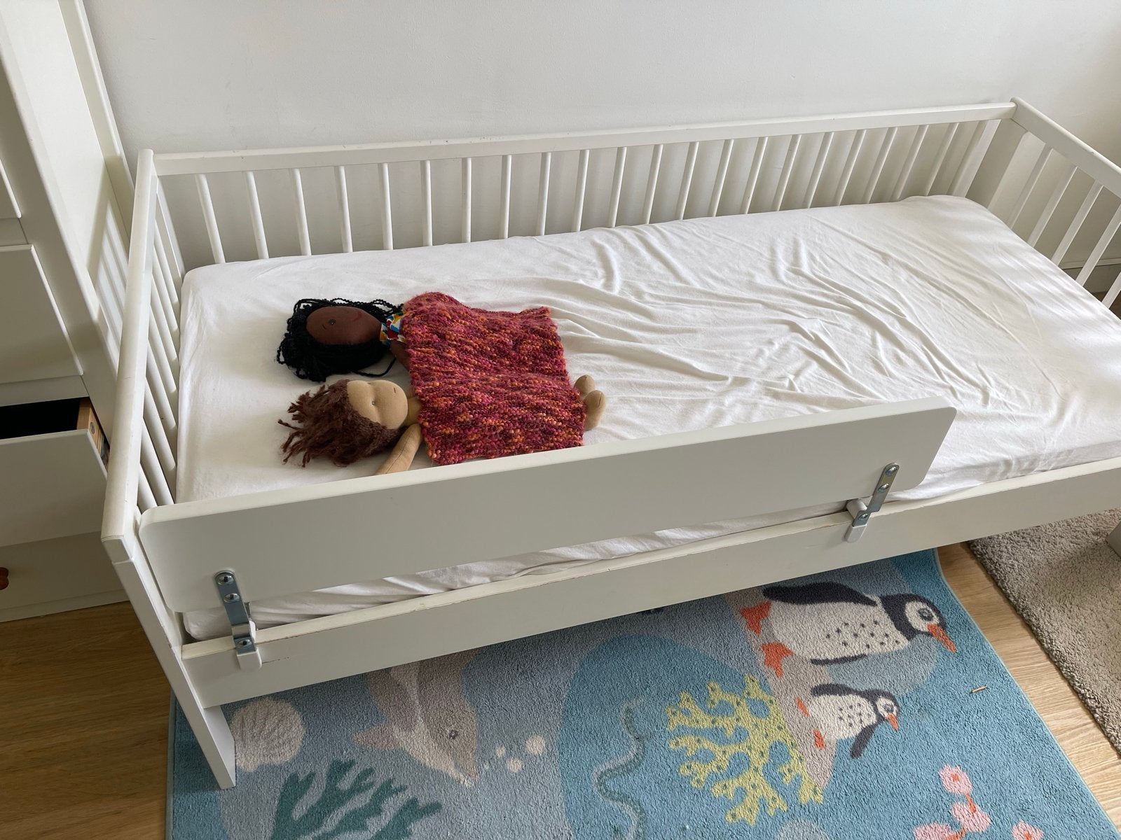 Mooi houten peuterbed IKEA met matras en lattenbodem, Ophalen, Gebruikt, 70 tot 85 cm, 140 tot 160 cm