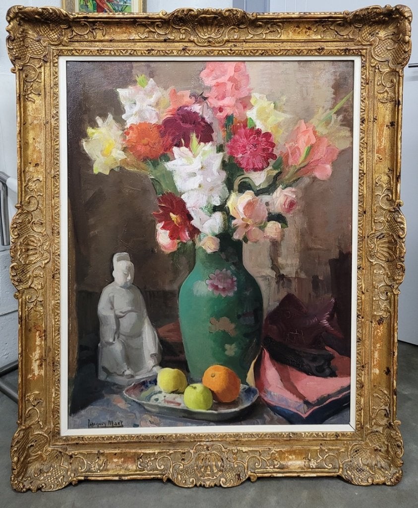 Jacques MAES, vaas met bloemen, Antiek en Kunst, Kunst | Schilderijen | Klassiek, Doek, Gesigneerd, Olieverf, Ophalen