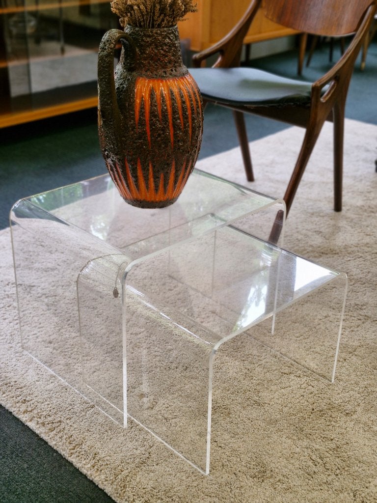 Vintage space age bijzettafels (2) plexiglas 70s, Ophalen, Huis en Inrichting