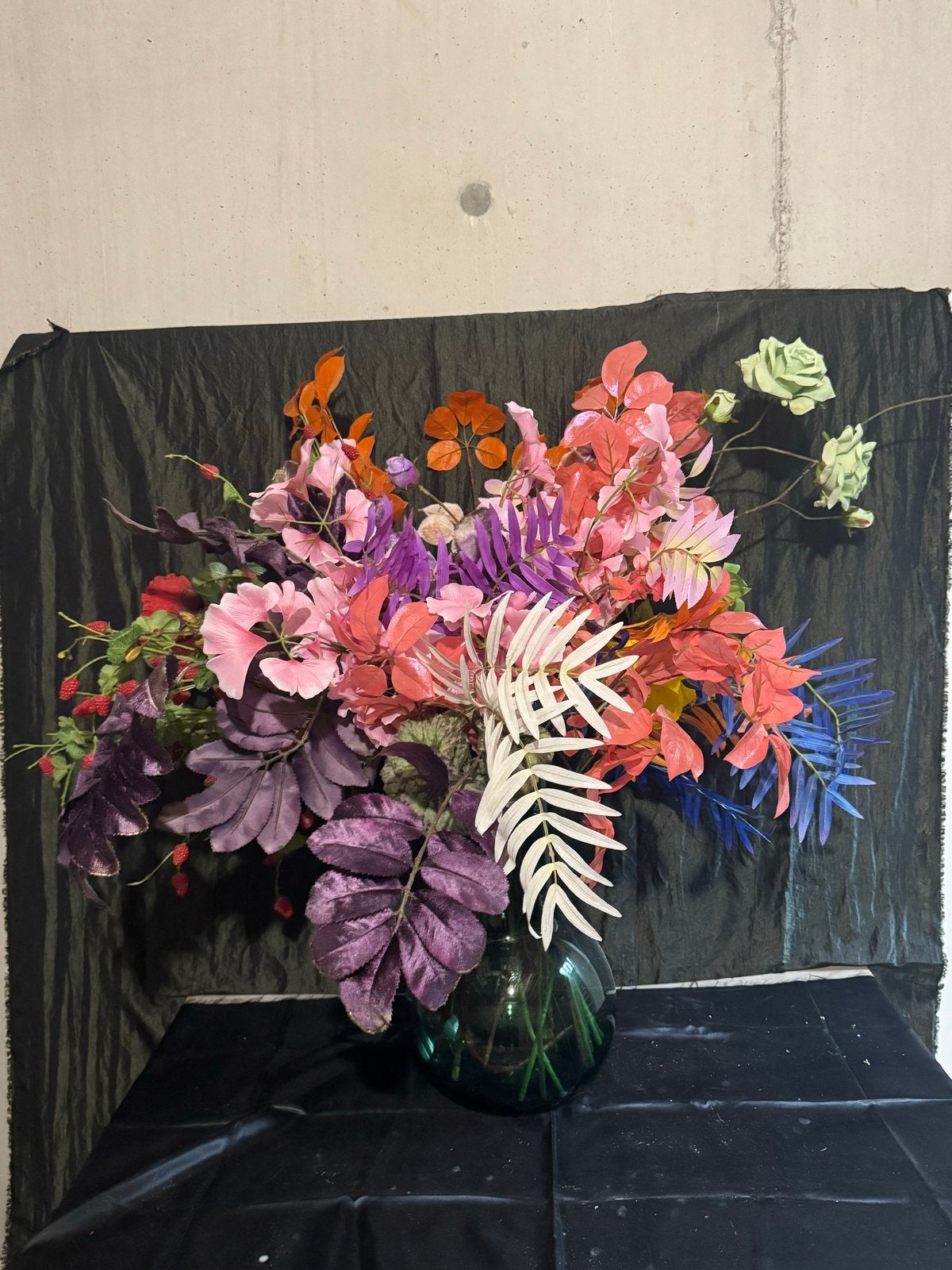 Prachtig kleurrijk kunstboeket/zijdeboeket  in vaas, Ophalen, Binnen, Nieuw, Textiel