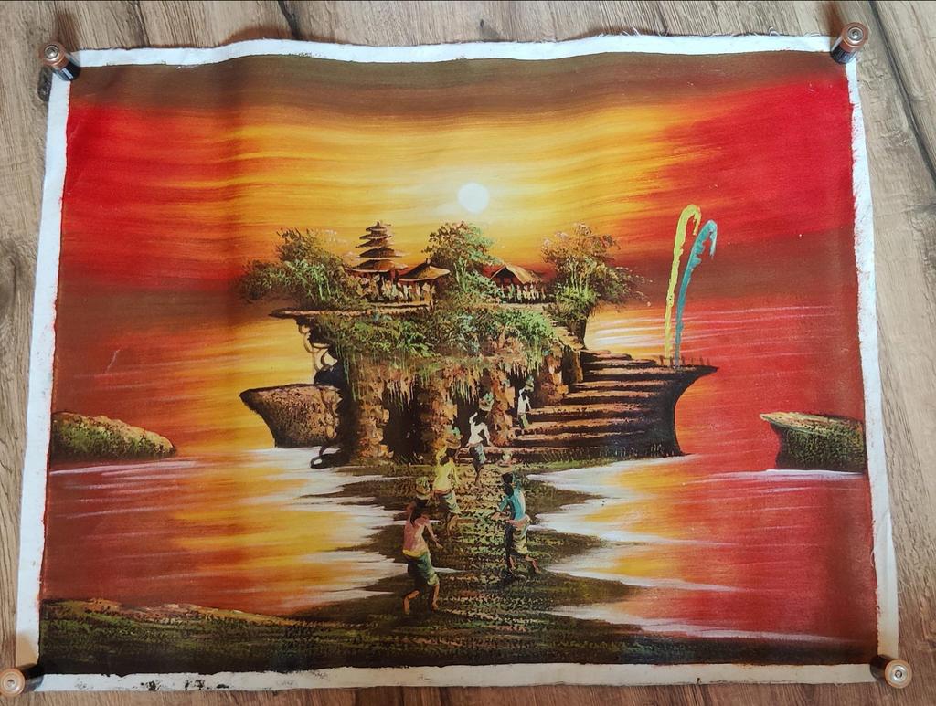 Groot schilderij op stof - Balinese tempel zonsondergang, Ophalen