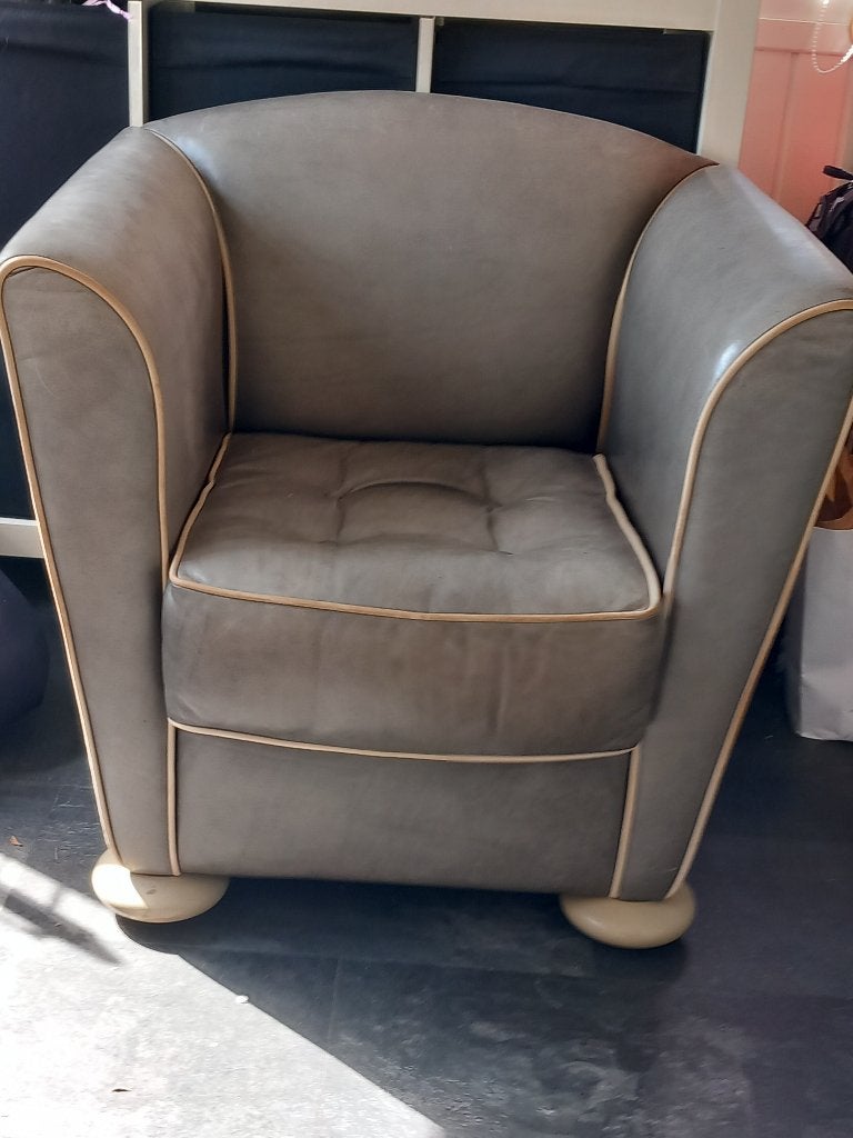 stoel, lederlook grijs, Ophalen of Verzenden, Zo goed als nieuw, 50 tot 75 cm