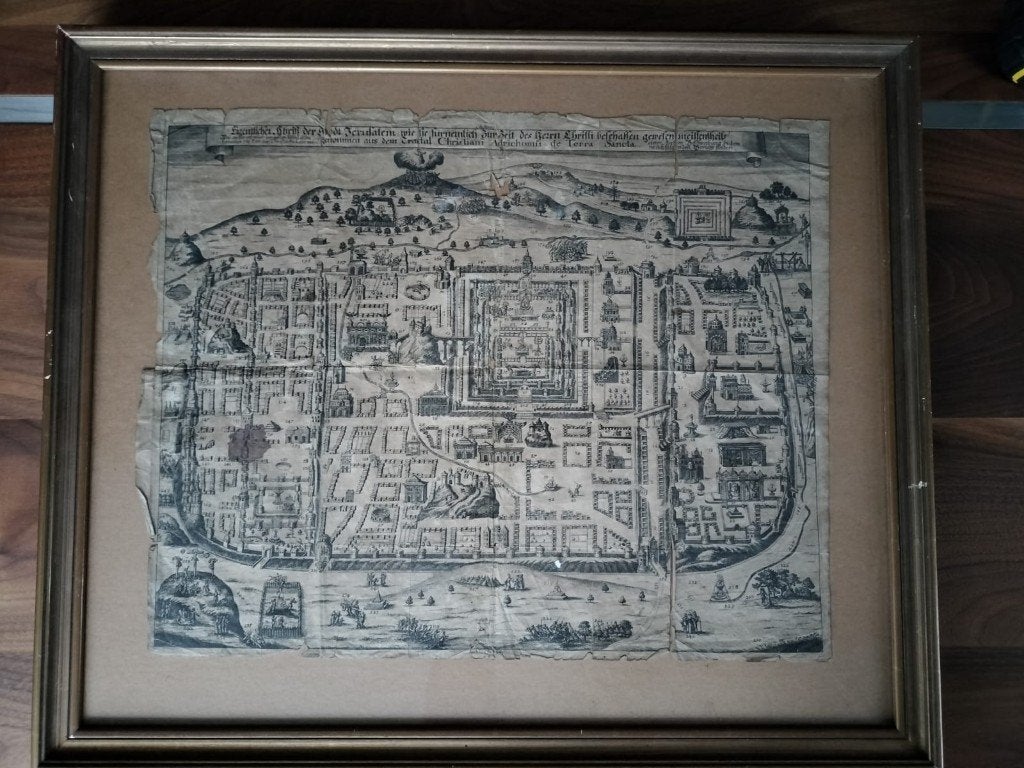 Historische Kopergravure Christiaan van Adrichem, Ophalen, Realistisch, Papier, Achter glas