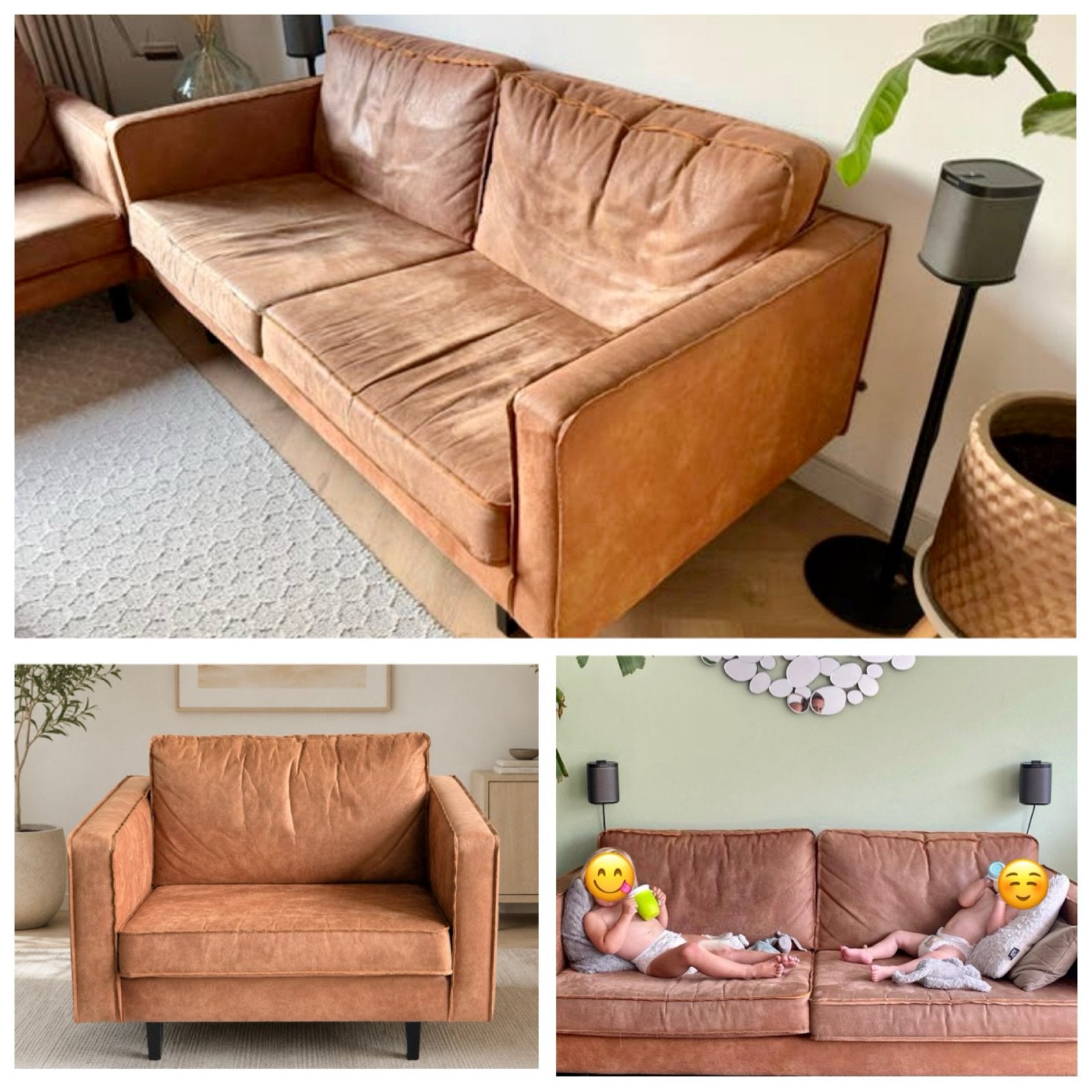 BePureHome WOOOOD Rodeo 2,5-zitsbank en loveseat - Cognac, Ophalen, Gebruikt, Driepersoons, Rechte bank