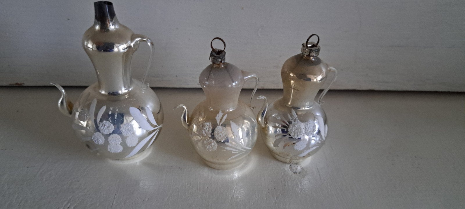 glazen antieke kersthangers koffie kannetje  3 stuks, Diversen, Ophalen