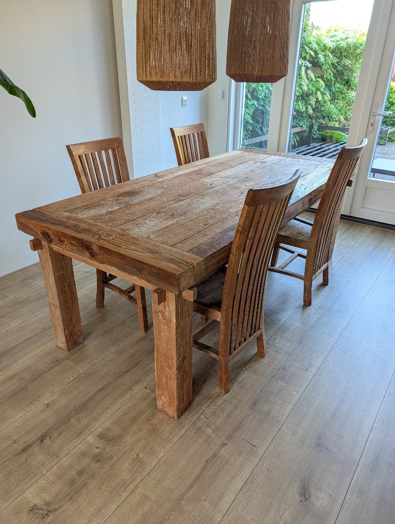 Teak houten eettafel, Ophalen, Gebruikt, Teakhout, 200 cm of meer