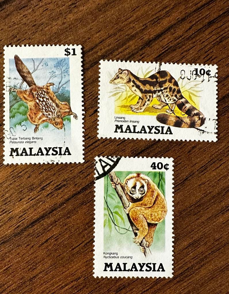 Maleisie 1985 Dieren Postzegels - Vliegende Eekhoorn, Linsan, Ophalen of Verzenden, Gestempeld, Midden-Oosten