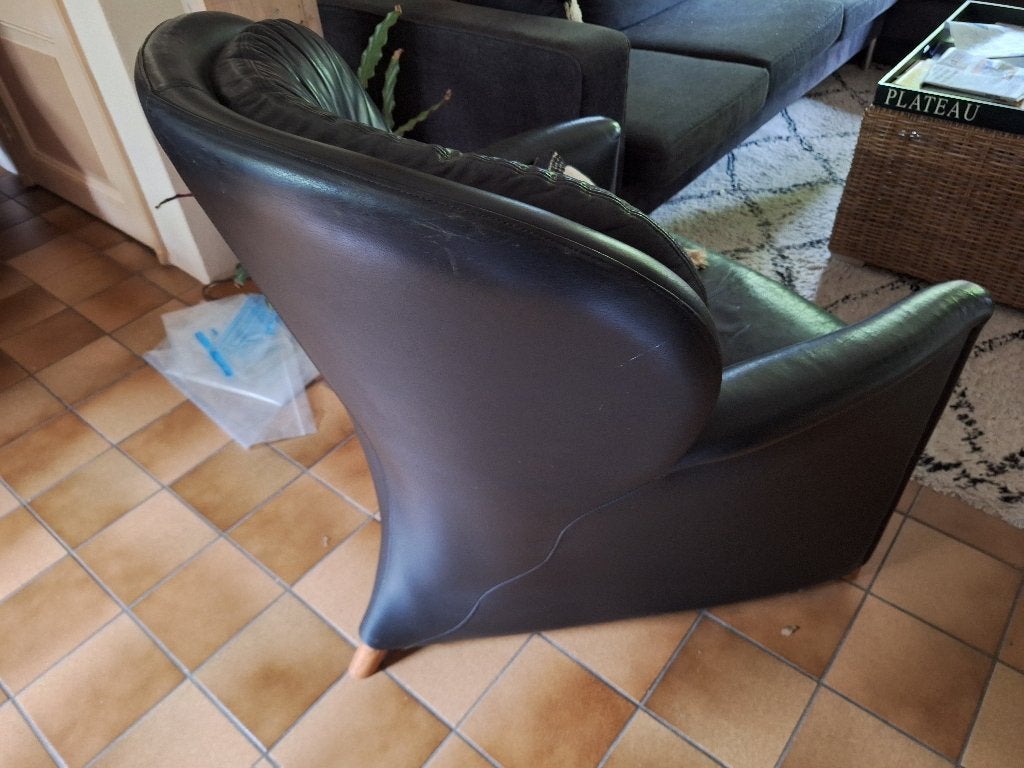 2 Leolux Excalibur Fauteuils - Zwart Leder, Ophalen, Gebruikt, Twee, Zwart