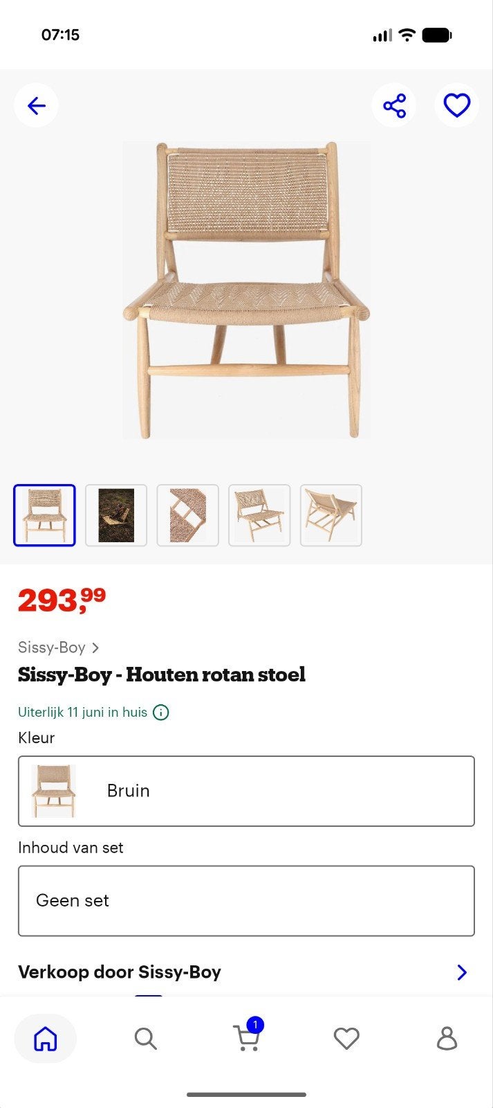 Sissy boy houten fauteuil Rotan, Ophalen of Verzenden, Zo goed als nieuw, Bruin, Eén