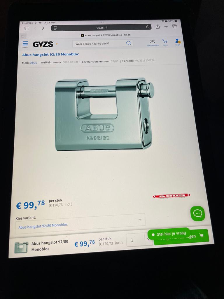 ABUS monobloc hangslot, Ophalen of Verzenden, Zo goed als nieuw