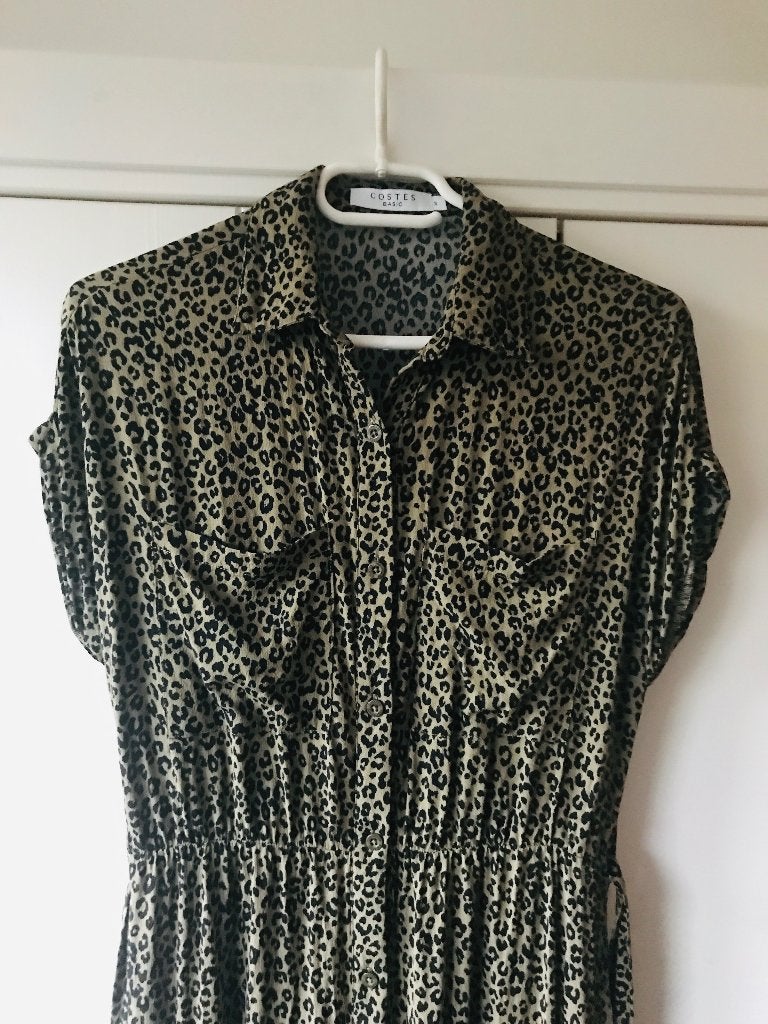 Jurk groen luipaardprint, (M zie maten), Costes, Maat 38/40 (M), Ophalen of Verzenden, Zo goed als nieuw, Costes basic