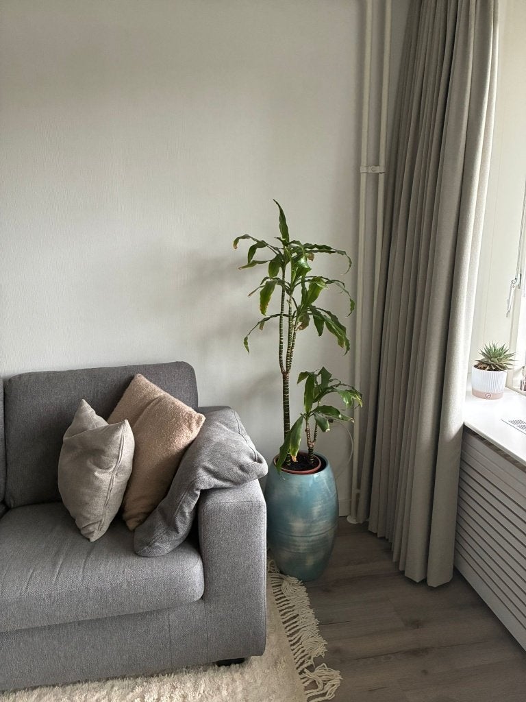 Mooie hoge lichtblauwe plantenpot, Tuin en Terras, Zo goed als nieuw, Balkon, Overige vormen, Aardewerk