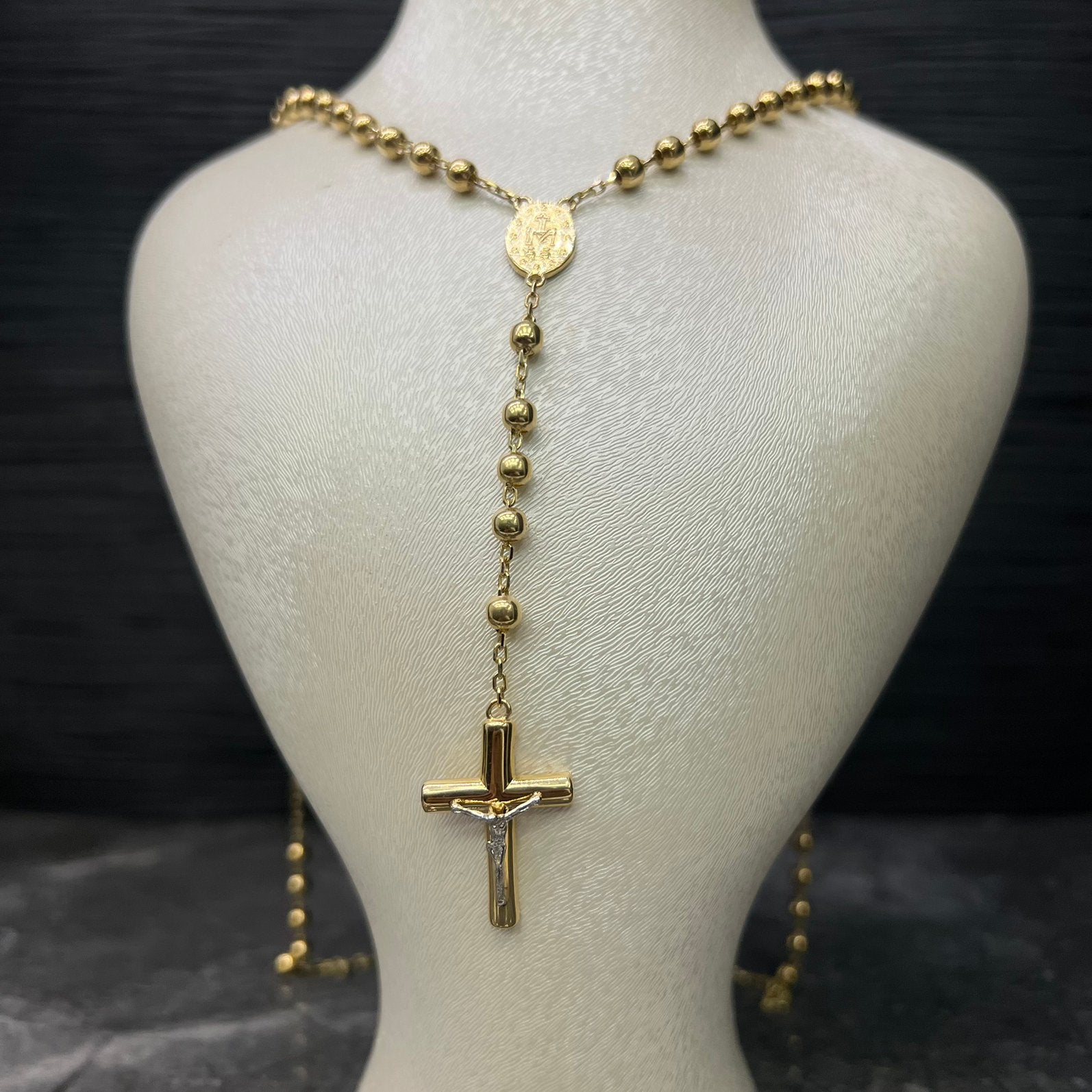 14 karaats gouden rozenkrans ketting kruis nieuw, Ophalen of Verzenden, Nieuw, Goud