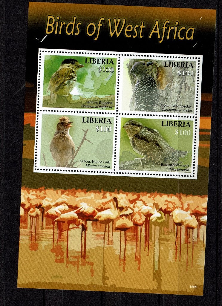 LIBERIA 2015 PF BLOK VOGELS BIRDS OF AFRICA, Ophalen of Verzenden, Postfris, Dier of Natuur