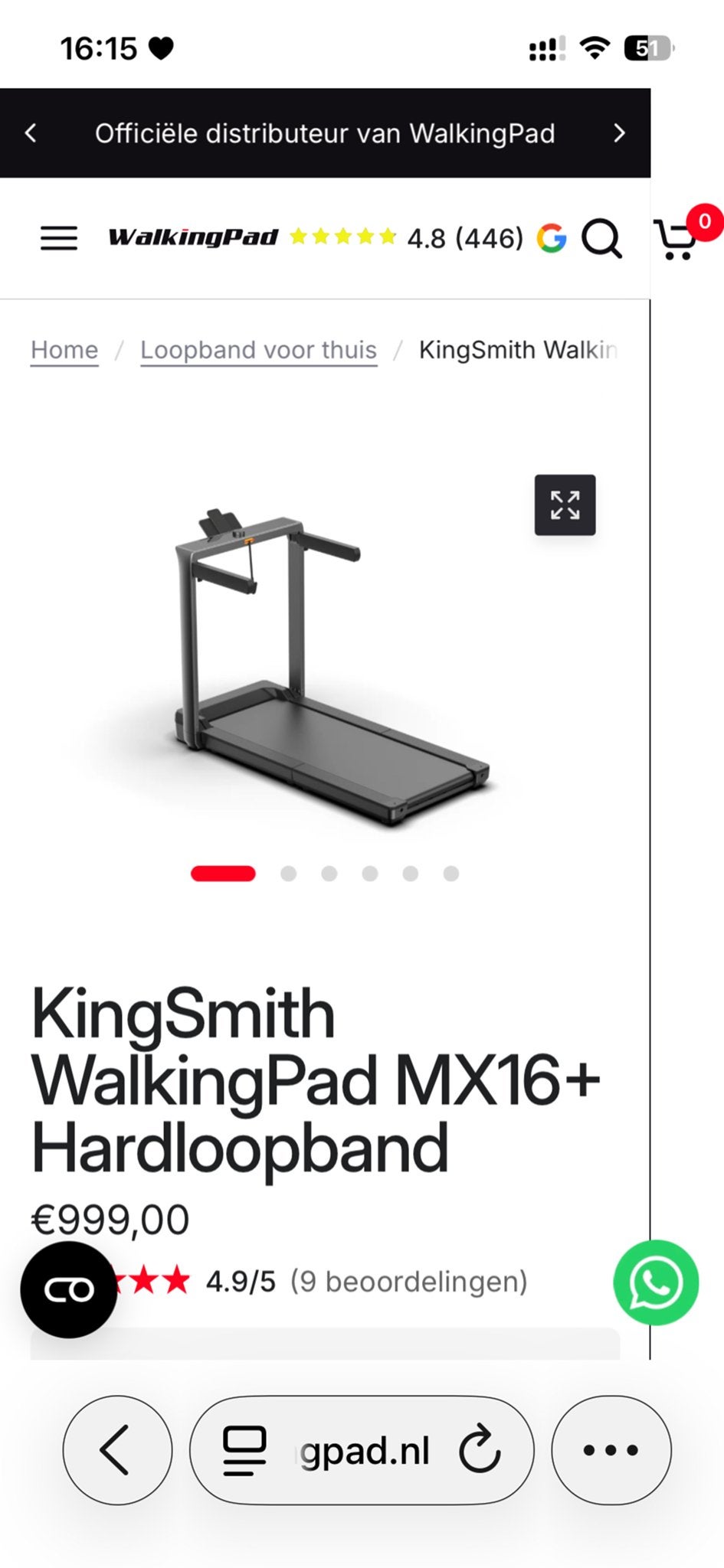 KingSmith WalkingPad MX16+ Loopband - opvouwbaar, Ophalen, Overige materialen, Zo goed als nieuw, Loopband