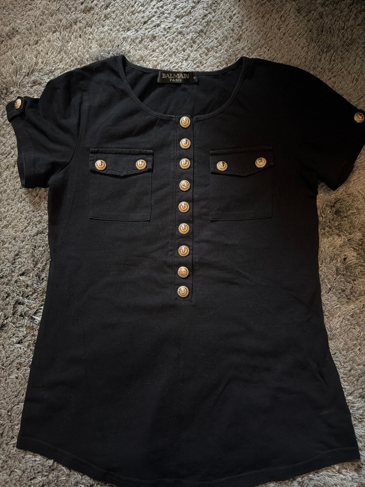 Balmain Paris T-shirt Zwart met Gouden Knopen, Kleding | Dames, Zwart, Ophalen of Verzenden, Zo goed als nieuw, Korte mouw