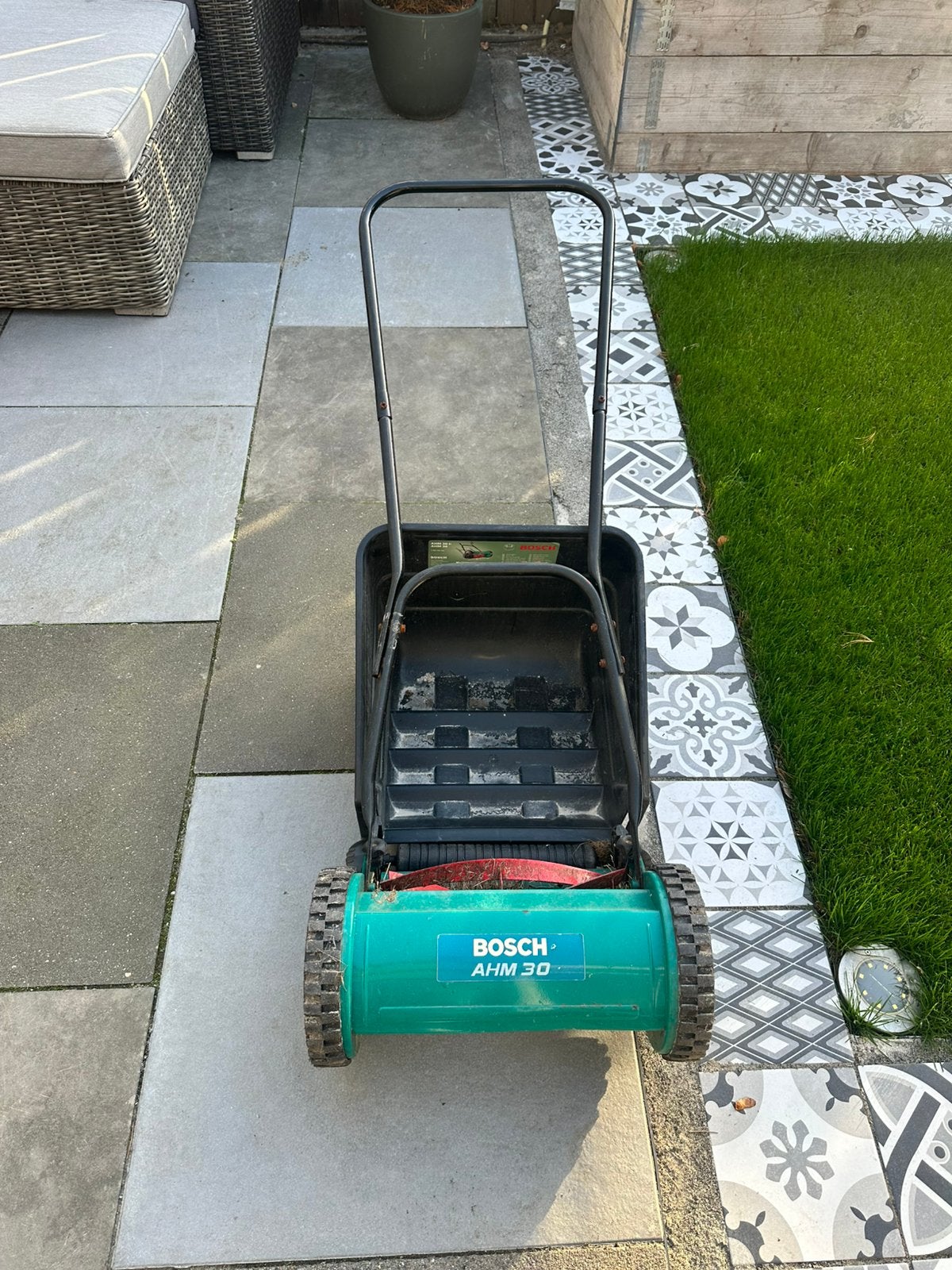 Bosch AHM 30 handgrasmaaier / kooimaaier – werkt goed, Ophalen, Gebruikt, Handgrasmaaier, Opvangbak