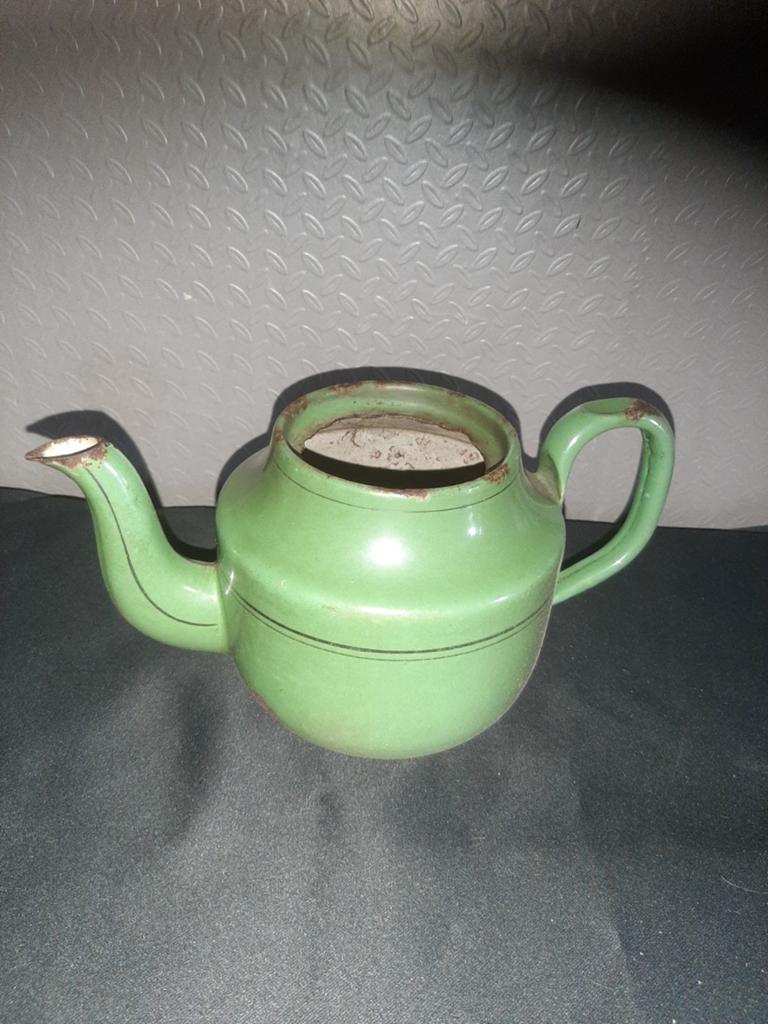 Vintage Groene Emaille Theepot - Decoratief Stuk, Ophalen of Verzenden