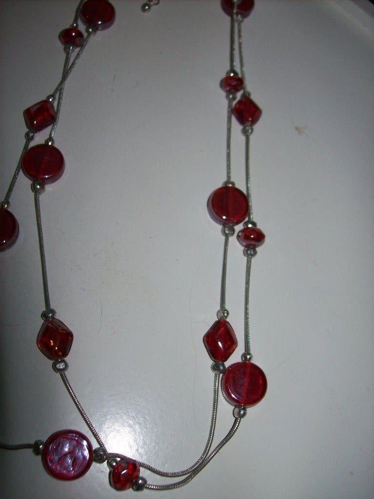 Ketting Zilvertint dubbel Fraai model Rode steentjes, Sieraden, Tassen en Uiterlijk, Kettingen, Verzenden, Nieuw, Steen of Mineraal
