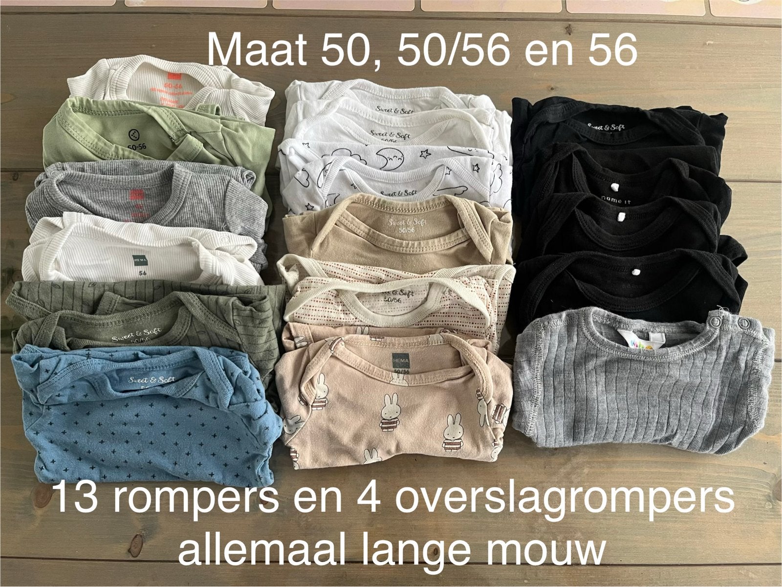 Romperpakket 17x lange mouw - Maat 50, 50/56 en 56, Ophalen of Verzenden, Gebruikt, Jongetje