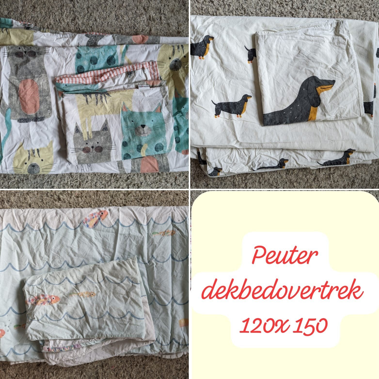 Diverse dekbedovertrekken, peuter maat 120x 150, SET van 3, Gebruikt, Jongetje of Meisje, Wit, Dekbedovertrek