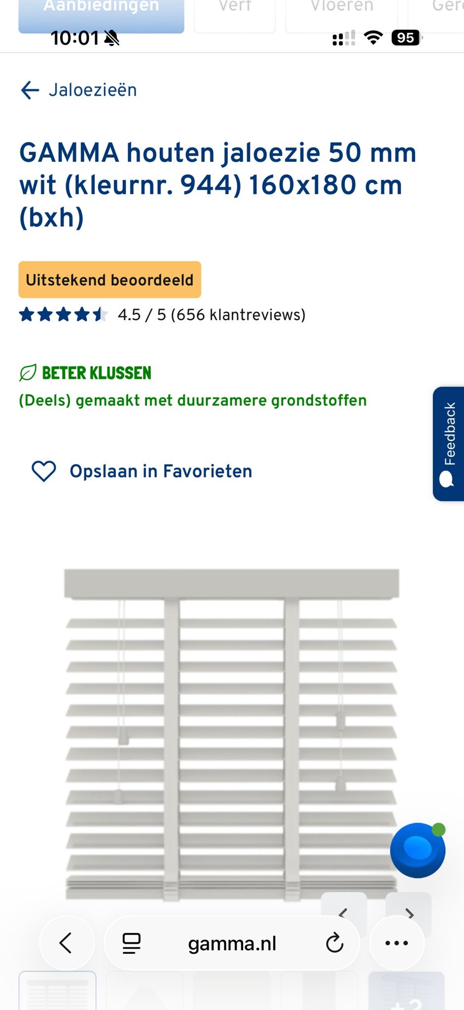 GAMMA houten jaloezie 50 mm wit 160x180 cm (bxh), Jaloezie, Overige merken, Wit, Hout